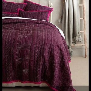 Anthropologie silk quilt and 2 euro shams